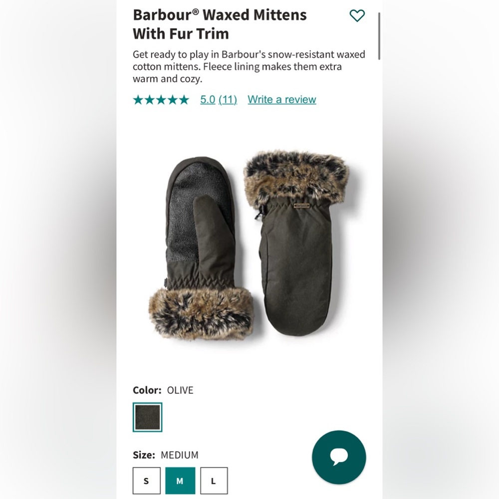Barbour Olive Green Mittens with Faux Fur Trim
